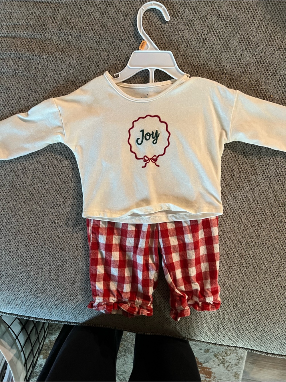 cloud island Cream Top with Red Plaid Pants Pajama Set